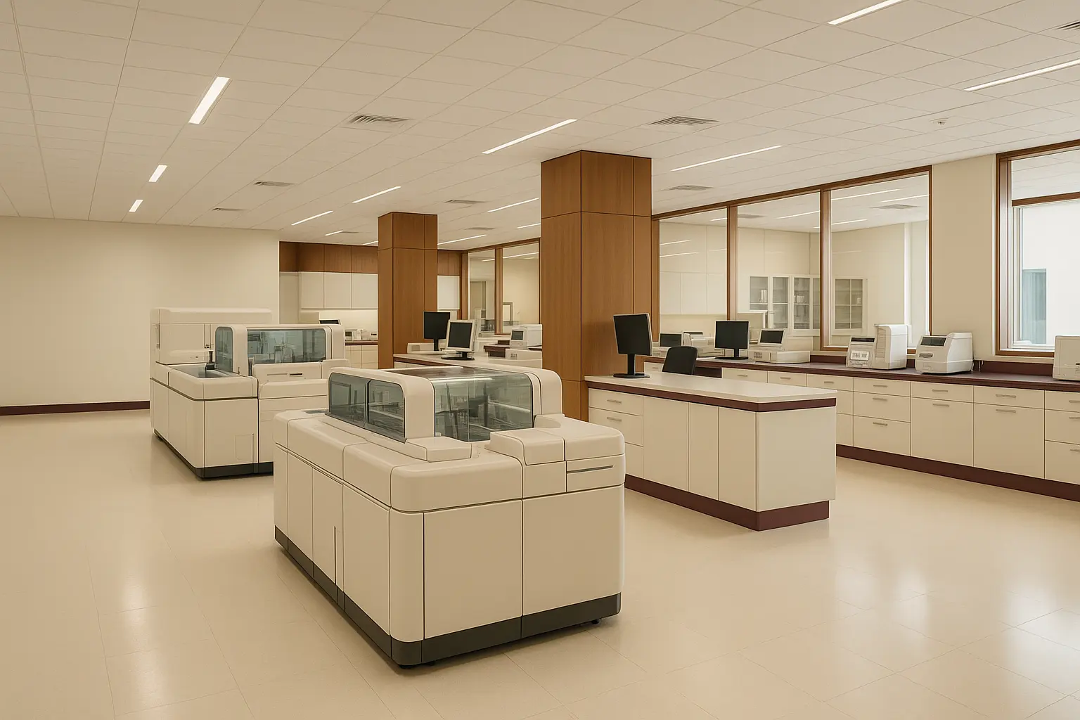 Interior de laboratório moderno e automatizado da Pró Saúde