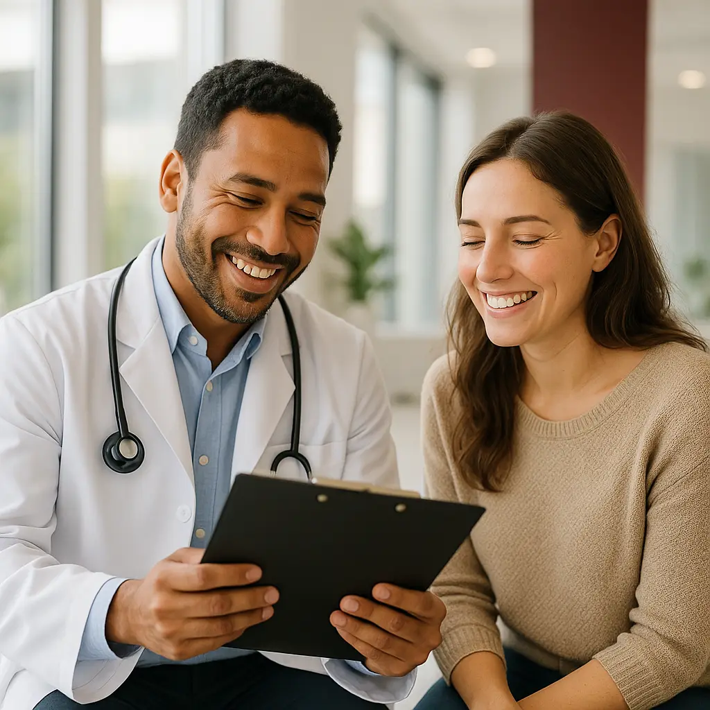 Médico revisando resultados com paciente